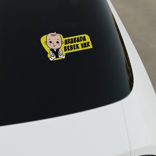 Arabada Bebek Var Dijital Baskı Sticker