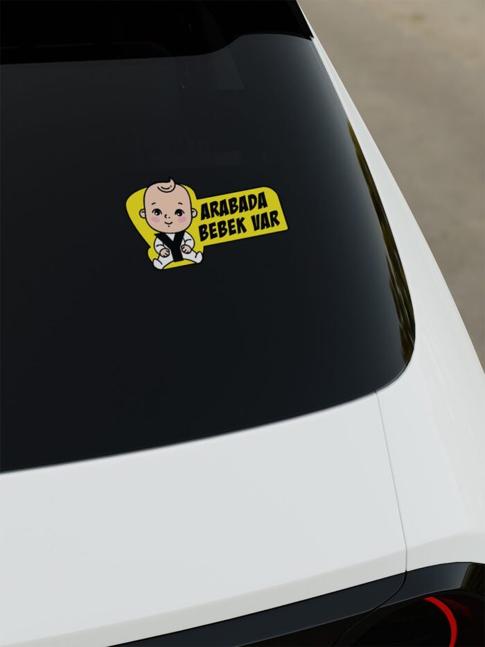Arabada Bebek Var Dijital Baskı Sticker